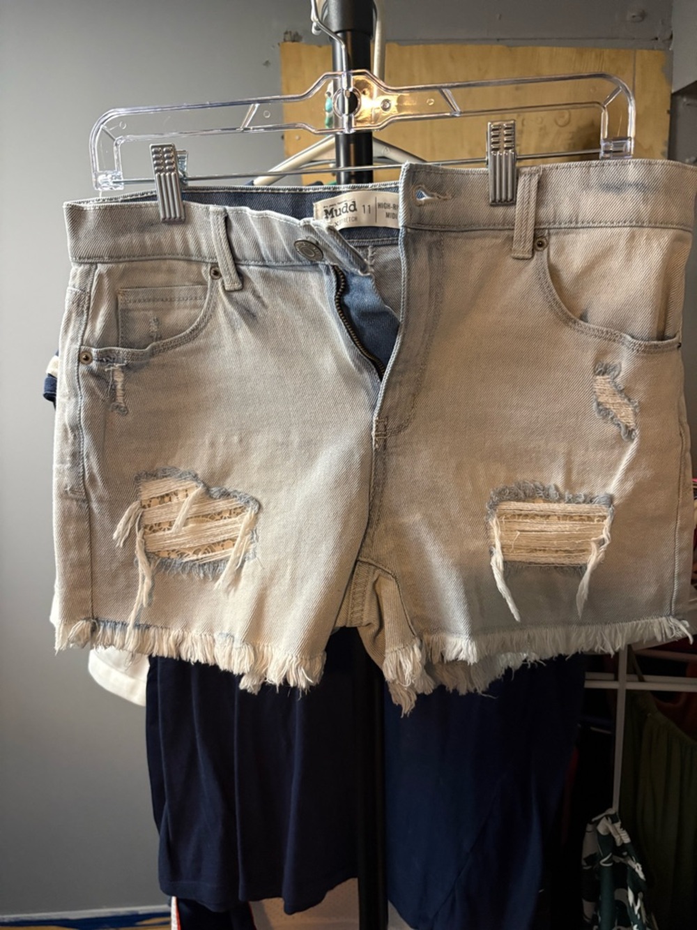 Mudd High-Rise Midi Denim Shorts in Light Blue